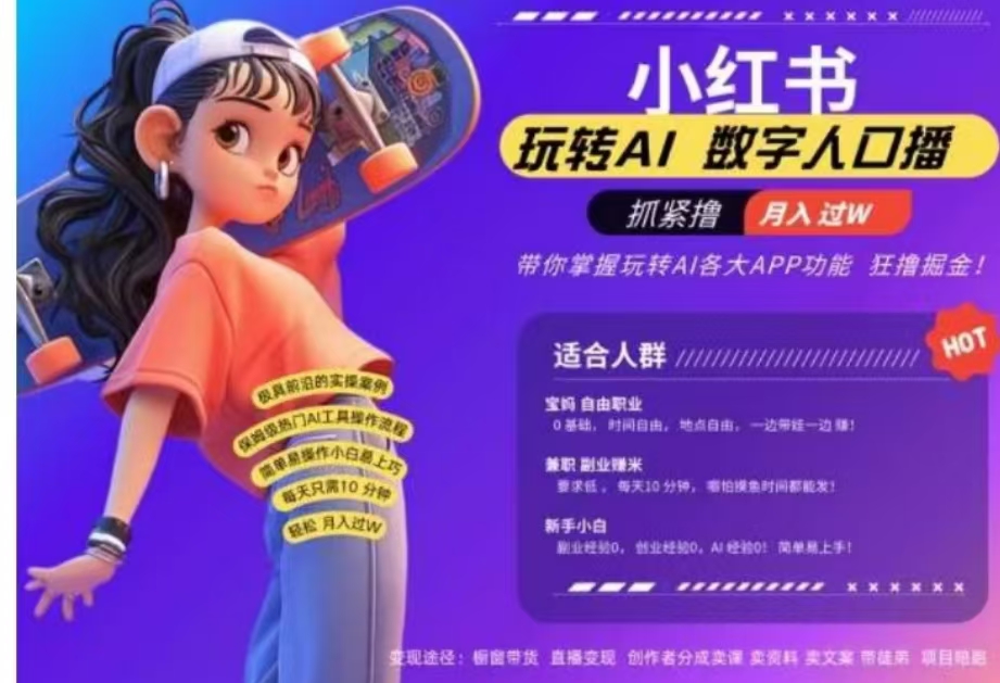 小红书数字人暴力起号，AI改写文案，流量火爆月入破W轻松拿捏，再也不用费劲录口播-艾莉资源