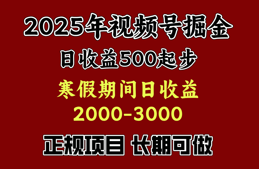 最新视频号项目，单账号日收益500起步，寒假期间日收益2000-3000左右，-艾莉资源