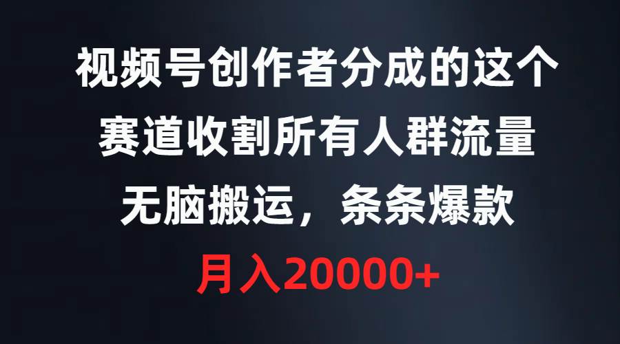 视频号创作者分成的这个赛道，收割所有人群流量，无脑搬运，条条爆款，…-艾莉资源