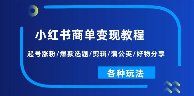 小红书商单变现教程：起号涨粉/爆款选题/剪辑/蒲公英/好物分享/各种玩法-艾莉资源