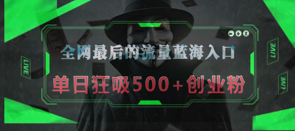 全网最后的流量蓝海入口，半小时引流50+创业粉，单日狂吸500+创业粉-艾莉资源
