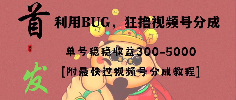全网独家首发，视频号BUG，超短期项目，单号每日净收益300-5000！-艾莉资源