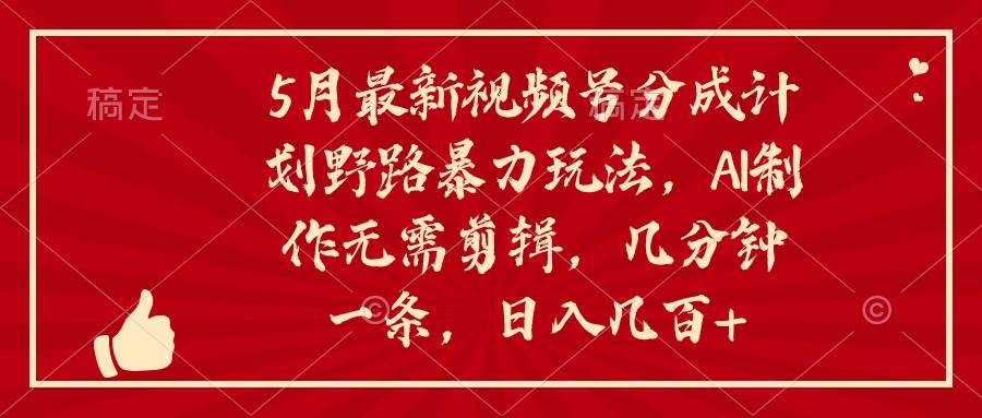 5月最新视频号分成计划野路暴力玩法，ai制作，无需剪辑。几分钟一条，…-艾莉资源