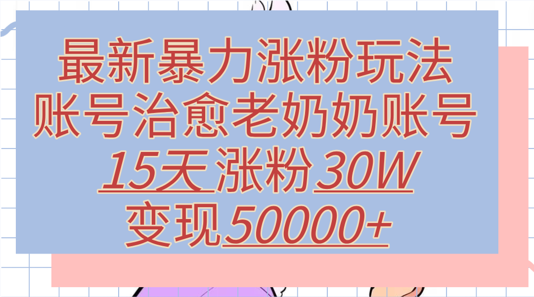 最新暴力涨粉玩法，治愈老奶奶账号，15天涨粉30W，变现50000+【揭秘】-艾莉资源