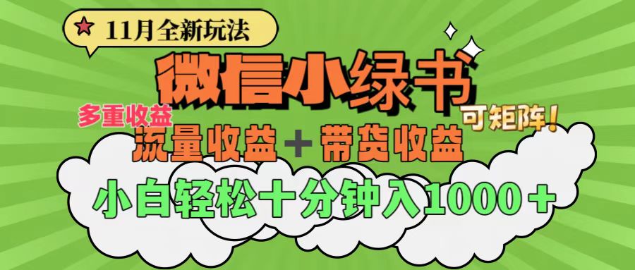 11月小绿书全新玩法，公众号流量主+小绿书带货双重变现，小白十分钟无脑日入1000+-艾莉资源