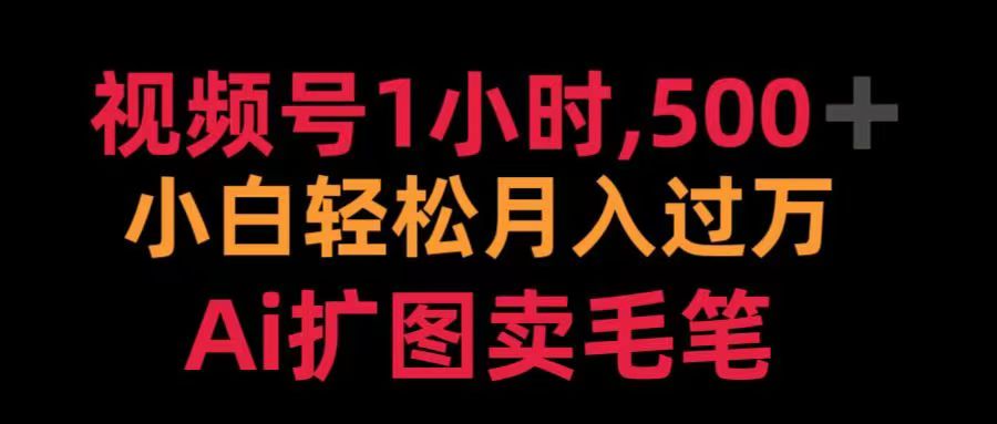 视频号每天1小时，收入500＋，Ai扩图卖毛笔-艾莉资源