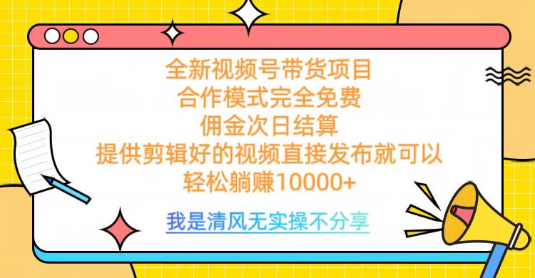 全网最新视频号带货，完全免费合作，佣金次日结算，轻松躺赚10000+-艾莉资源