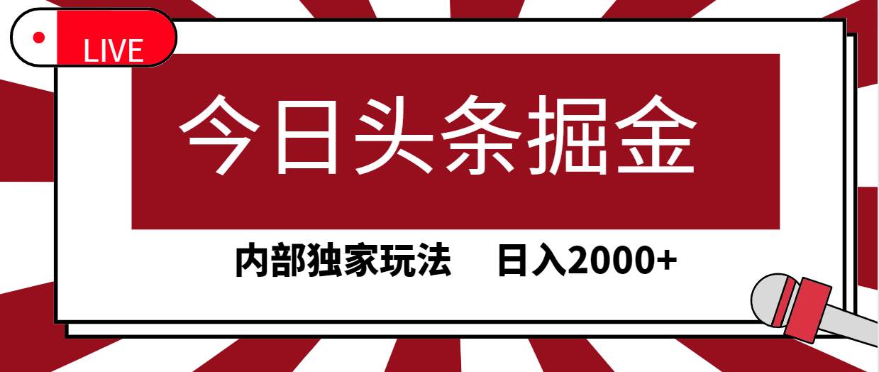 今日头条掘金，30秒一篇文章，内部独家玩法，日入2000+-艾莉资源