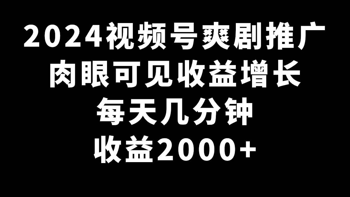 2024视频号爽剧推广，肉眼可见的收益增长，每天几分钟收益2000+-艾莉资源