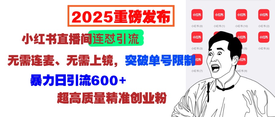 2025重磅发布：小红书直播间连怼引流，无需连麦、无需上镜，突破单号限制，暴力日引流600+超高质量精准创业粉-艾莉资源