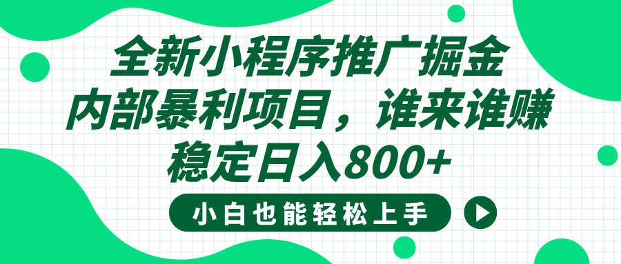全新小程序推广掘金，内部暴利项目，小白轻松上手，稳定日入800+-艾莉资源