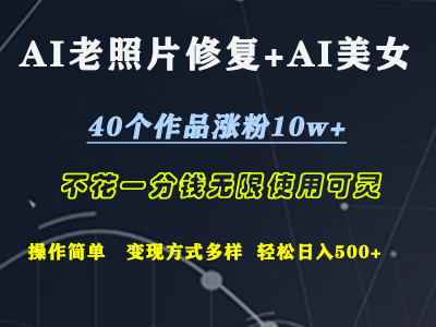 AI老照片修复+AI美女玩发  40个作品涨粉10w+  不花一分钱使用可灵  操作简单  变现方式多样话   轻松日去500+-艾莉资源