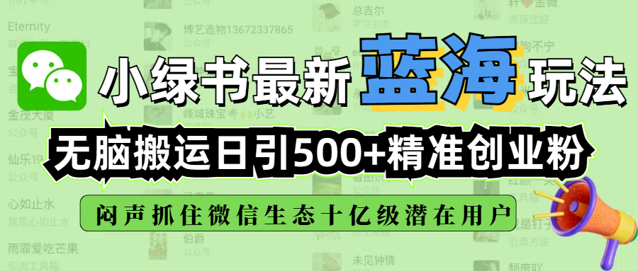 小绿书最新蓝海玩法，无脑搬运日引500+精准创业粉，闷声抓住微信生态十亿级潜在用户-艾莉资源