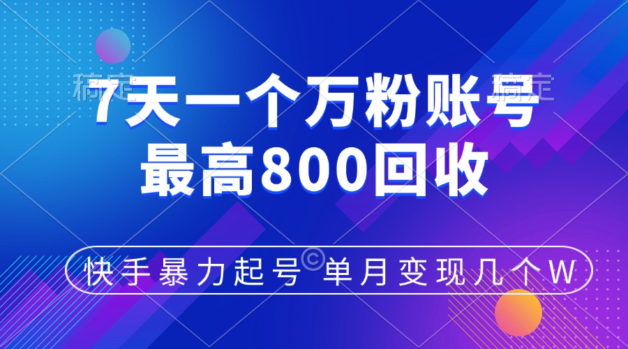 快手暴力起号，7天涨万粉，小白当天起号，多种变现方式，账号包回收，单月变现几个W-艾莉资源