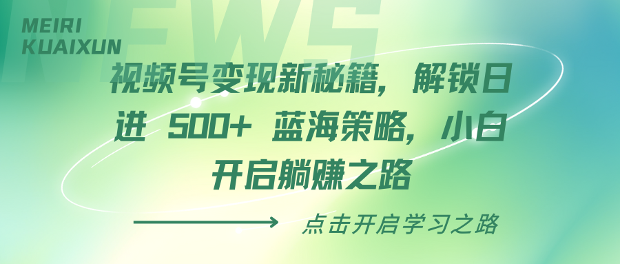 视频号变现新秘籍，解锁日进 500+ 蓝海策略，小白开启躺赚之路-艾莉资源