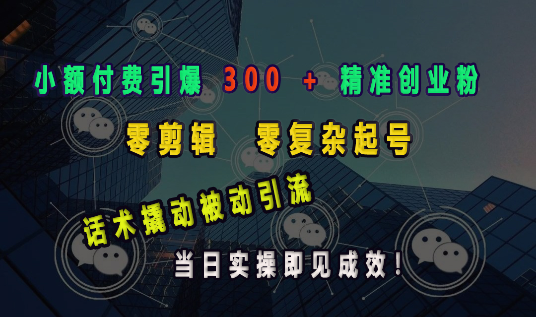 小额付费引爆 300 + 精准创业粉，零剪辑、零复杂起号，话术撬动被动引流，当日实操即见成效！-艾莉资源