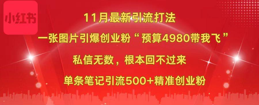 小红书11月最新图片打法，一张图片引爆创业粉“预算4980带我飞”，私信无数，根本回不过来，单条笔记引流500+精准创业粉-艾莉资源