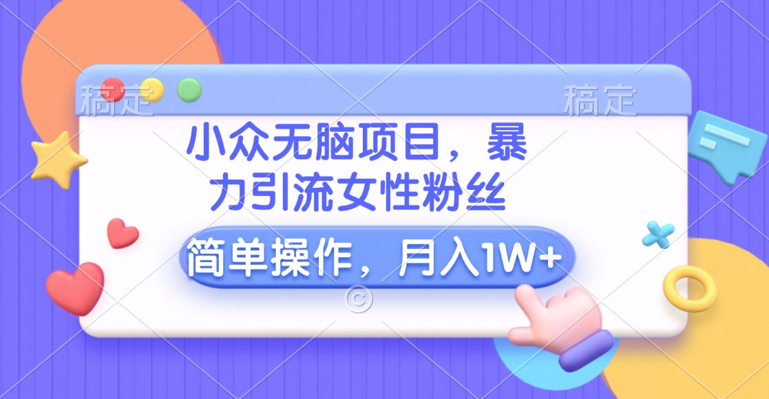 小众无脑项目，暴力引流女性粉丝，简单操作，月入10000+元-艾莉资源