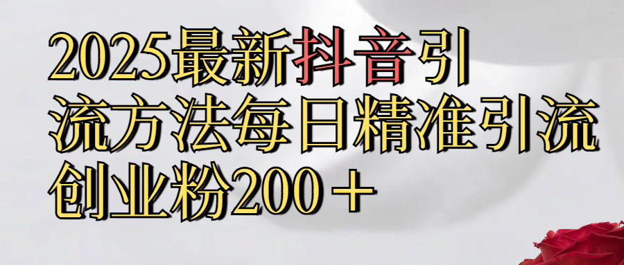 2025最新,抖音引流,方法每日精准引流创业粉300＋-艾莉资源