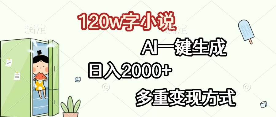 120w字小说，AI一键生成，日入2000+，多重变现方式-艾莉资源