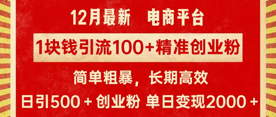 拼多多淘宝电商平台1块钱引流100个精准创业粉，简单粗暴高效长期精准，单人单日引流500+创业粉，日变现2000+-艾莉资源