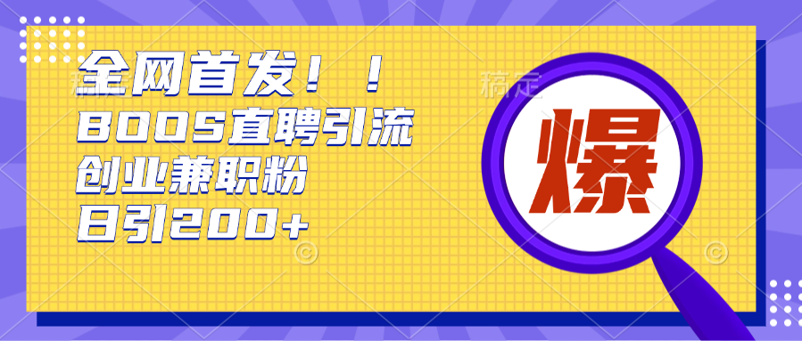 全网首发!BOOS直聘引流创业兼职粉，单号日引200+-艾莉资源