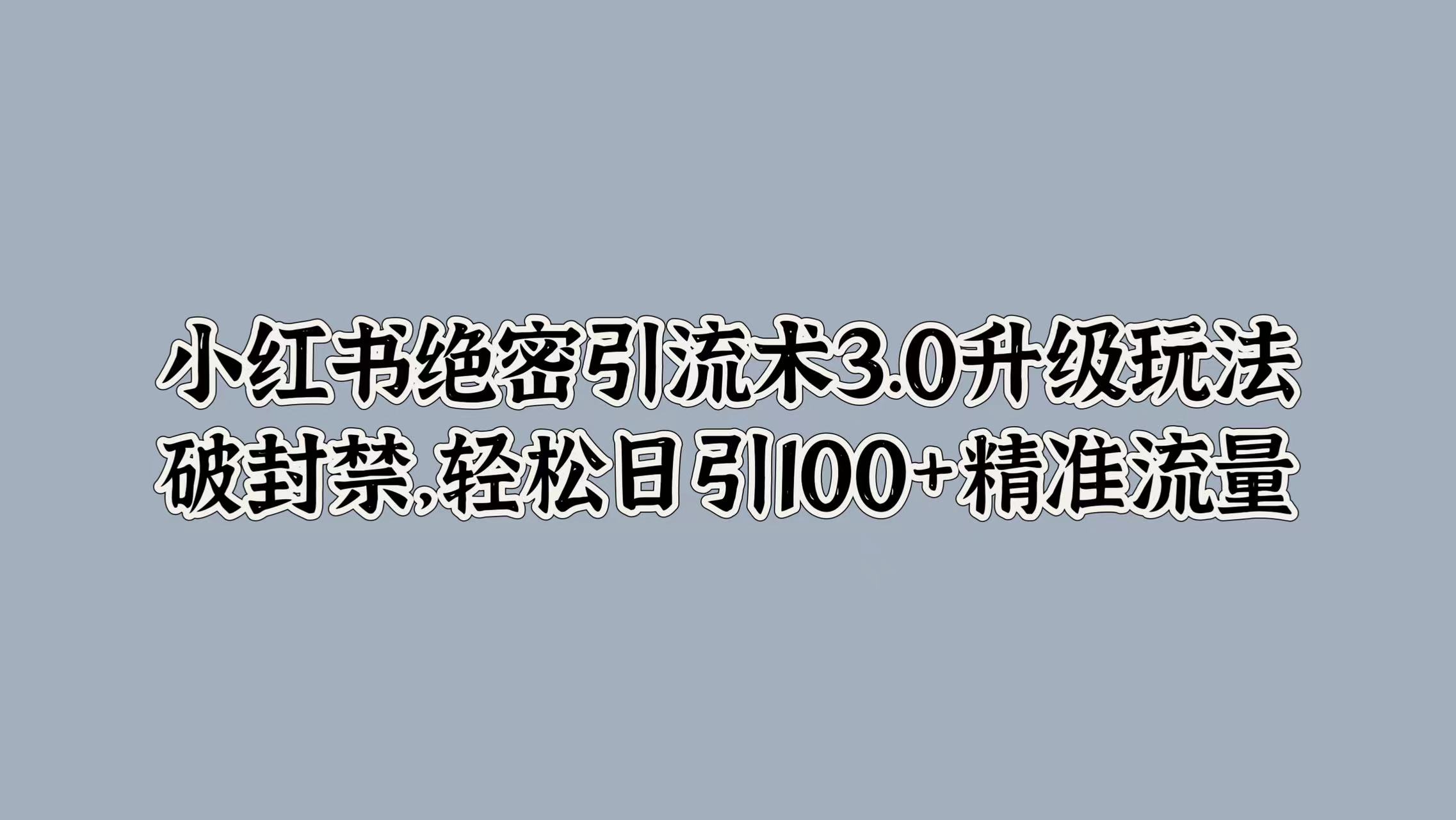 小红书绝密引流术3.0升级玩法，破封禁，轻松日引100+精准流量-艾莉资源