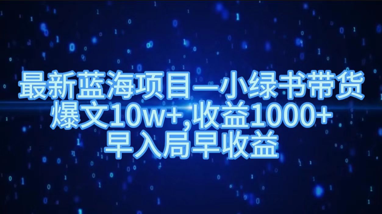 最新蓝海项目小绿书带货，爆文10w＋，收益1000＋，早入局早获益！！-艾莉资源