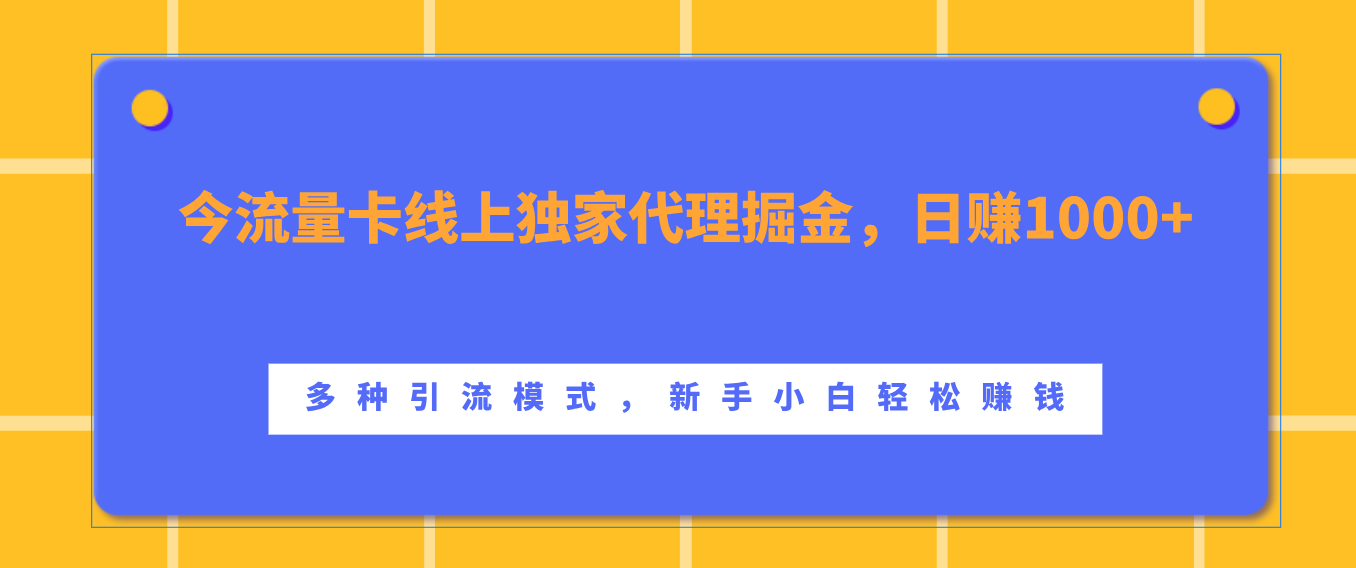流量卡线上独家代理掘金，日赚1000+ ，多种引流模式，新手小白轻松赚钱-艾莉资源