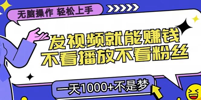 只要发视频就能赚钱？无脑操作，不看播放不看粉丝，小白轻松上手，一天1000+-艾莉资源