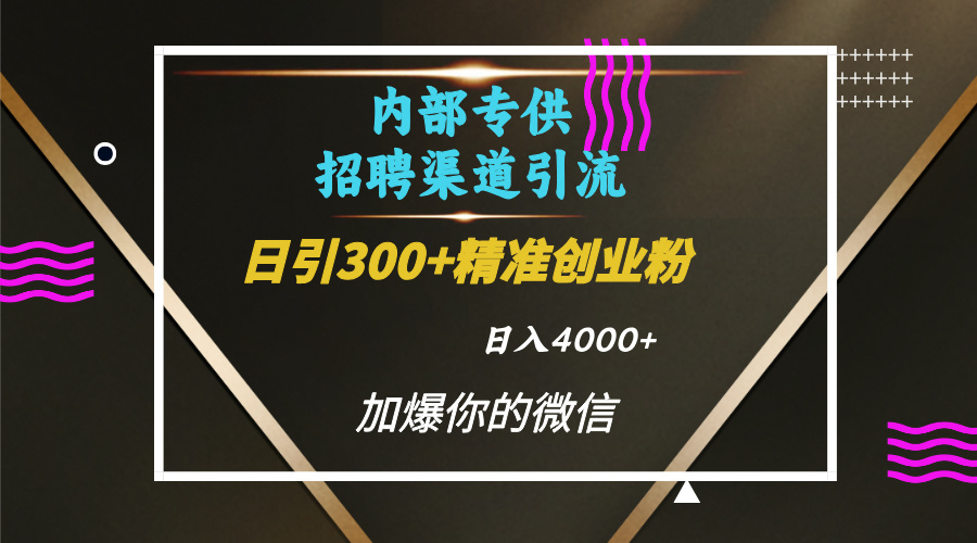 内部招聘引流技术，很实用的引流方法，流量巨大小白轻松上手日引300+精准创业粉，单日可变现4000+-艾莉资源