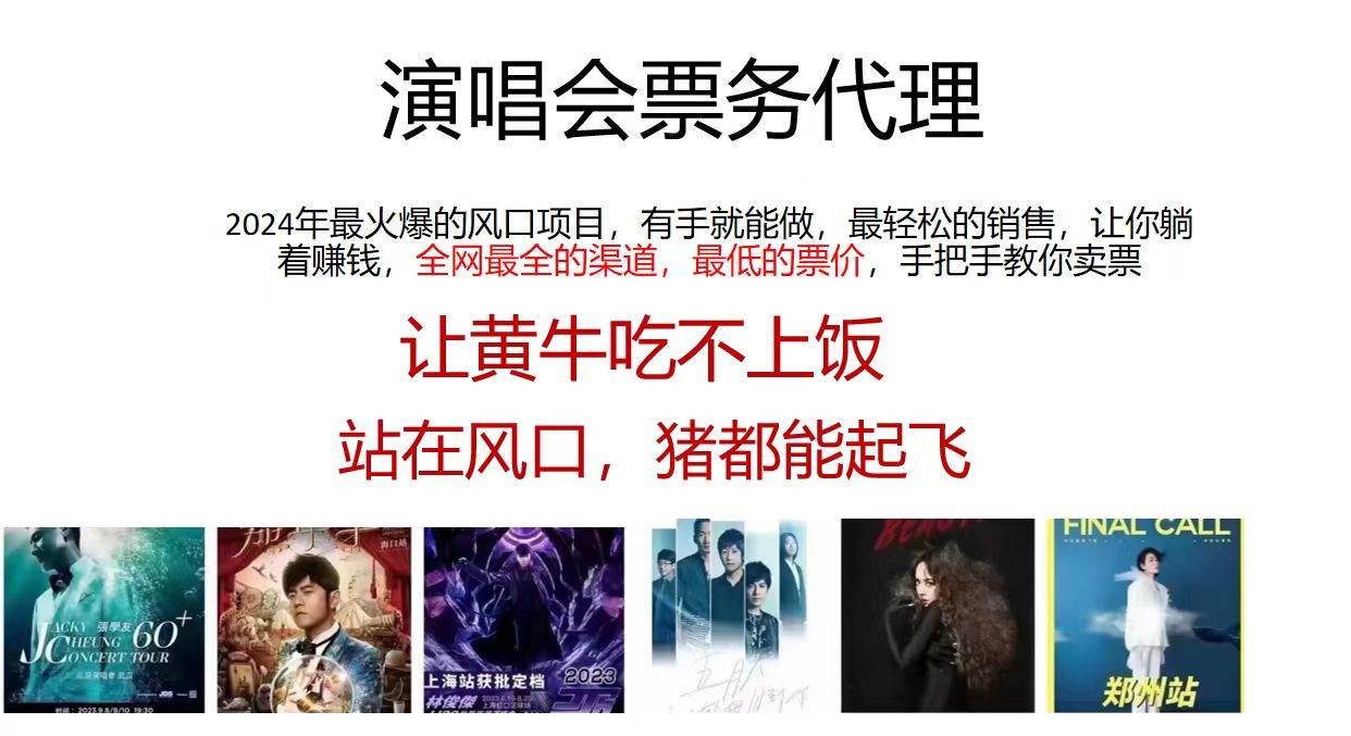 演唱会2024票务代理，全网最低的票价，手把手教你卖票，日入2000+-艾莉资源