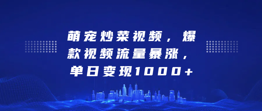 萌宠炒菜视频，爆款视频流量暴涨，单日变现1000+-艾莉资源