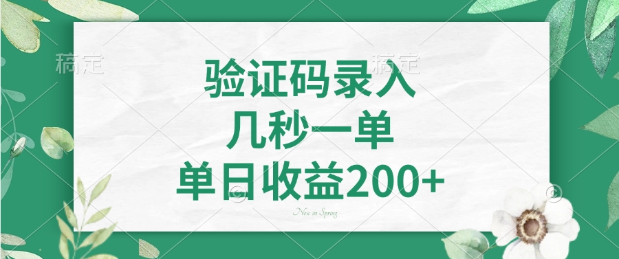 验证码录入，几秒一单，单日收益200+-艾莉资源