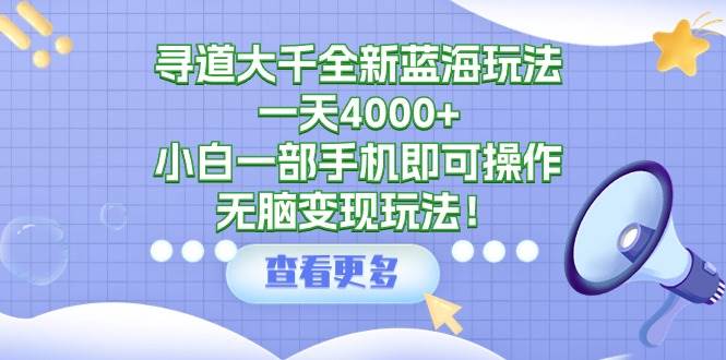 寻道大千全新蓝海玩法，一天4000+，小白一部手机即可操作，无脑变现玩法！-艾莉资源