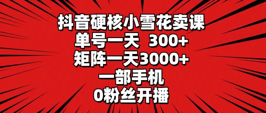 抖音硬核小雪花卖课，单号一天300+，矩阵一天3000+，一部手机0粉丝开播-艾莉资源