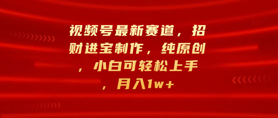 视频号最新赛道，招财进宝制作，纯原创，小白可轻松上手，月入1w+-艾莉资源