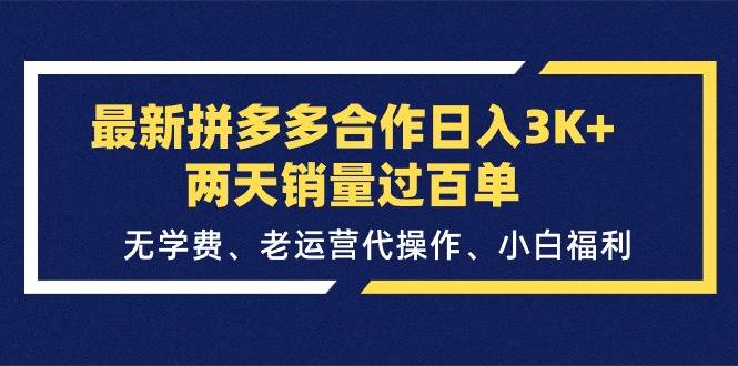 最新拼多多合作日入3K+两天销量过百单，无学费、老运营代操作、小白福利-艾莉资源