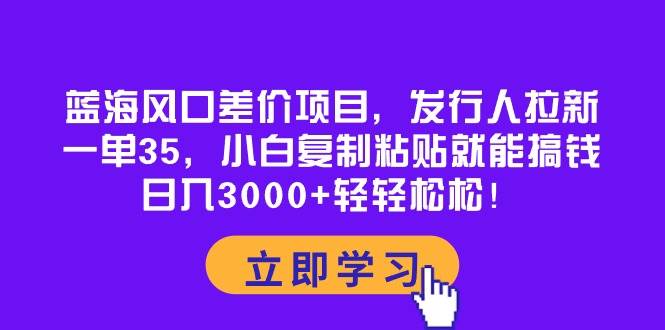 蓝海风口差价项目，发行人拉新，一单35，小白复制粘贴就能搞钱！日入3000+轻轻松松-艾莉资源