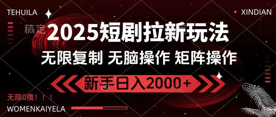 2025短剧拉新玩法，无需注册登录，无限0撸，无脑批量操作日入2000+-艾莉资源