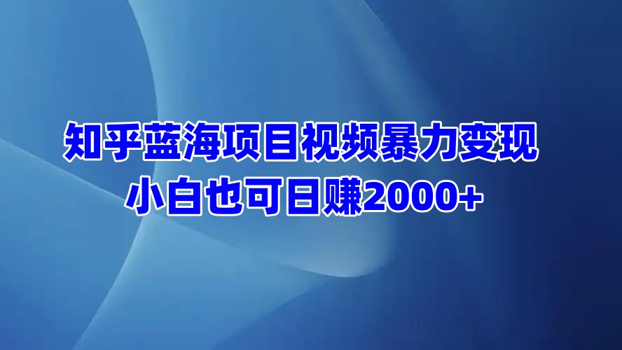 知乎蓝海项目视频暴力变现  小白也可日赚2000+-艾莉资源