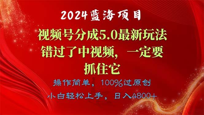 2024蓝海项目，视频号分成计划5.0最新玩法，错过了中视频，一定要抓住…-艾莉资源