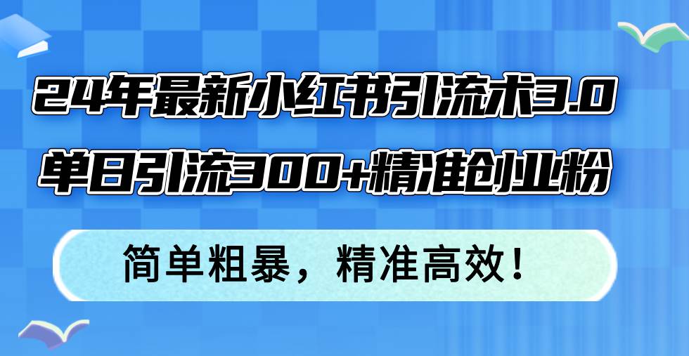 24年最新小红书引流术3.0，单日引流300+精准创业粉，简单粗暴，精准高效！-艾莉资源