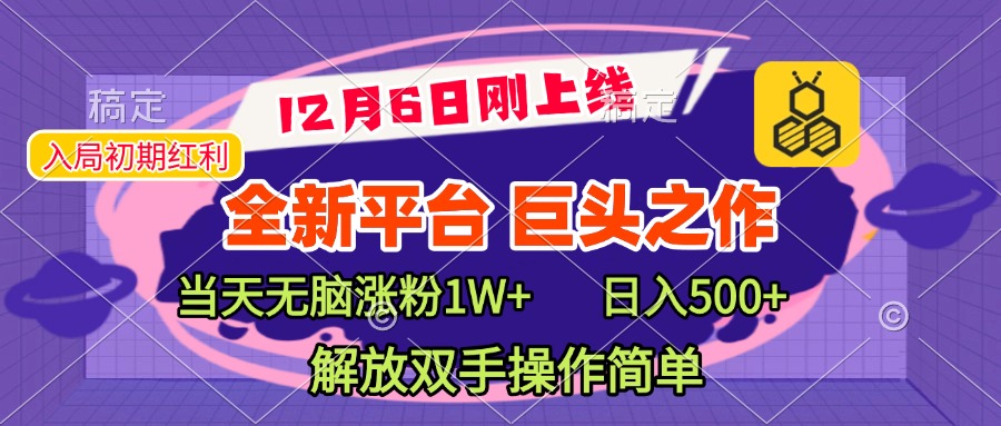 全新引流平台，巨头之作，当天无脑涨粉1W+，日入现500+，解放双手操作简单-艾莉资源