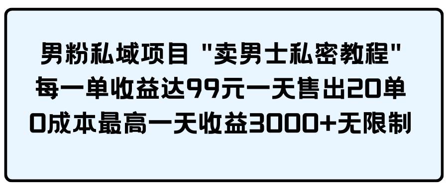 男粉私域项目 卖男士私密教程 每一单收益达99元一天售出20单-艾莉资源