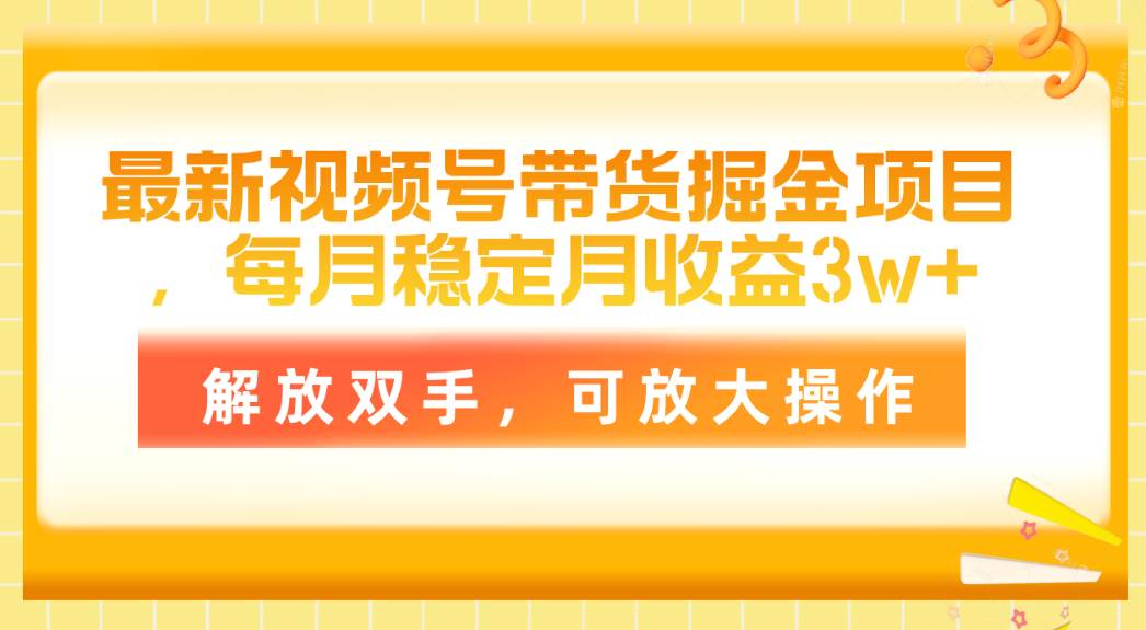 最新视频号带货掘金项目，每月稳定月收益3w+，解放双手，可放大操作-艾莉资源
