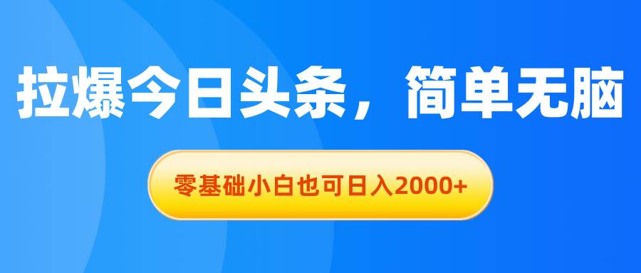 拉爆今日头条，简单无脑，零基础小白也可日入2000+-艾莉资源