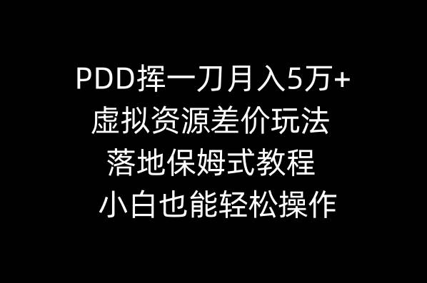 PDD挥一刀月入5万+，虚拟资源差价玩法，落地保姆式教程，小白也能轻松操作-艾莉资源