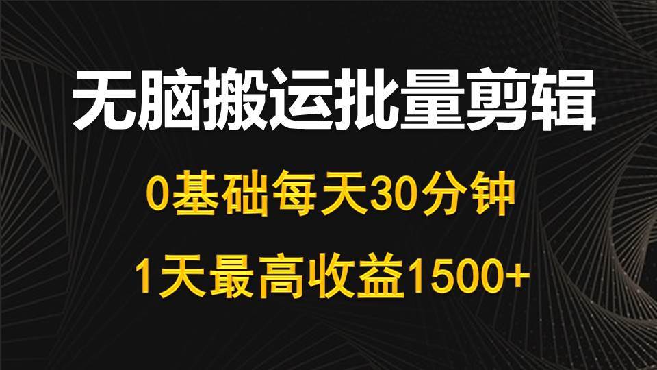 每天30分钟，0基础无脑搬运批量剪辑，1天最高收益1500+-艾莉资源