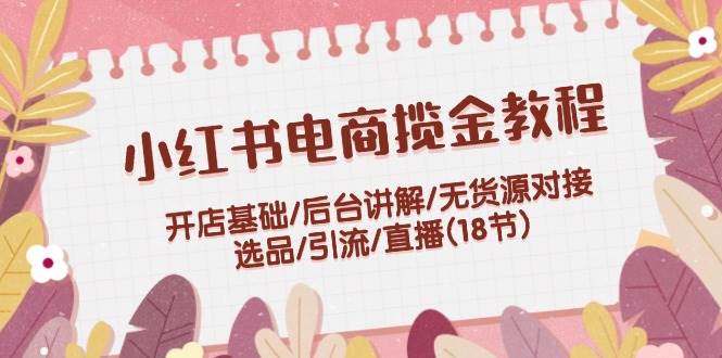 小红书电商揽金教程：开店基础/后台讲解/无货源对接/选品/引流/直播(18节)-艾莉资源